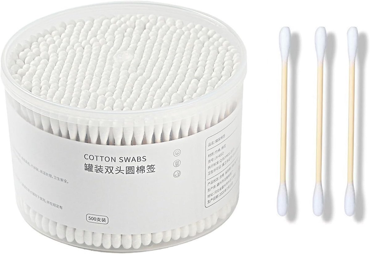500 Stuks Lange Houten Staafjes met Katoenen Tips voor Oordoppen, Make-up en Schoonmaak