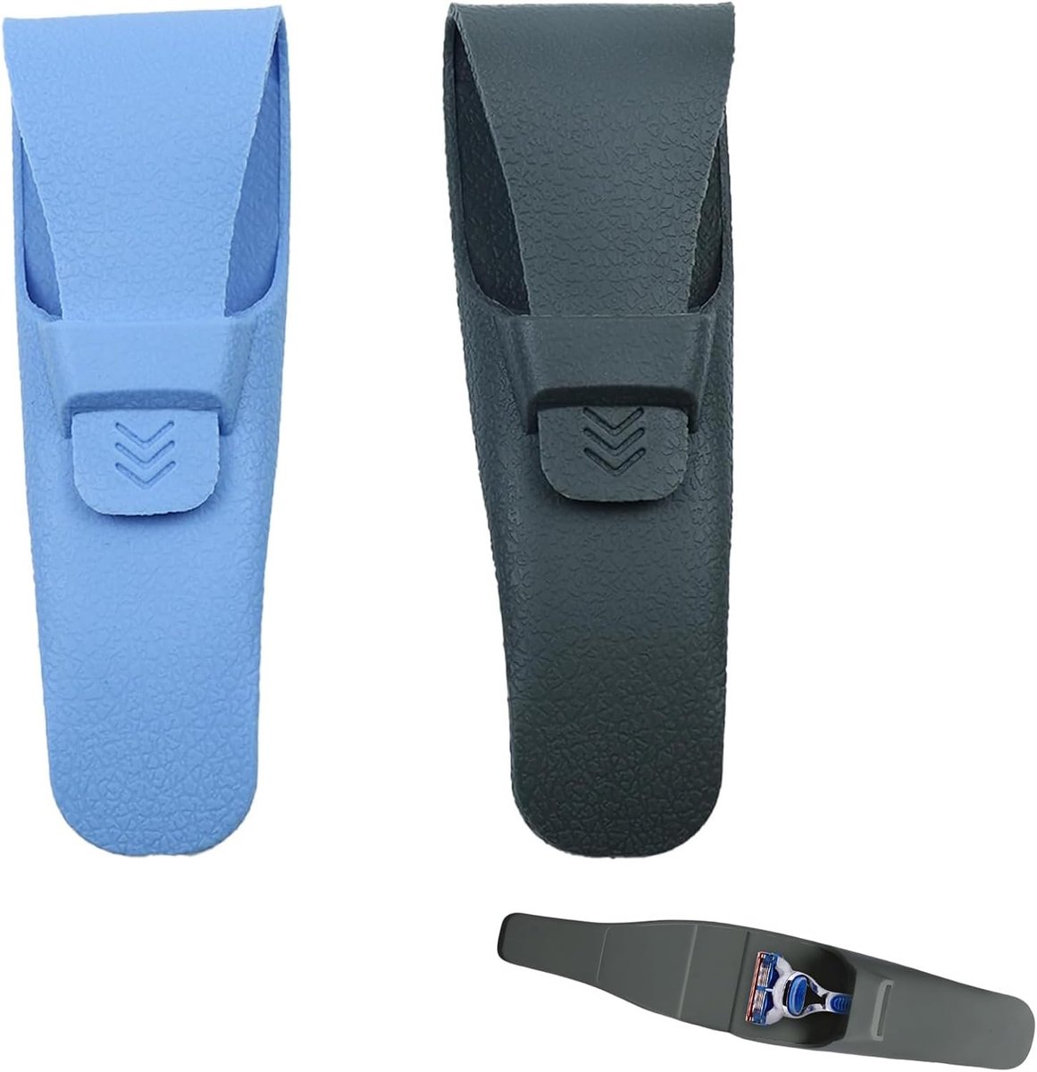 Siliconen Scheermes Tas voor Veilig en Waterdicht Opslag, Ideaal voor Reizen en Thuisgebruik (Blauw, Donkergrijs)