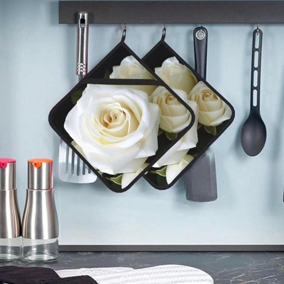 Pannenlappen met zak - Onderzetters oven - Bakken en koken - Hittebestendig polyester - 20 x 205 cm - Zwart