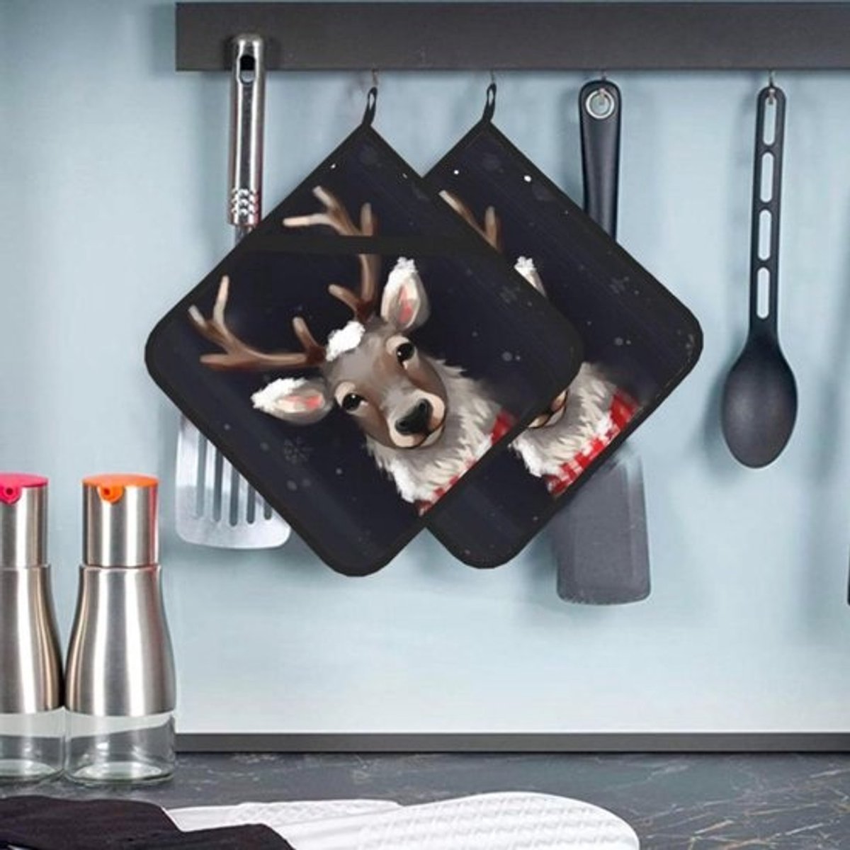 Pannenlappen set - Keuken pannenlappen - Koken en bakken - Met handige zak - 21 x 21 cm - Zwart