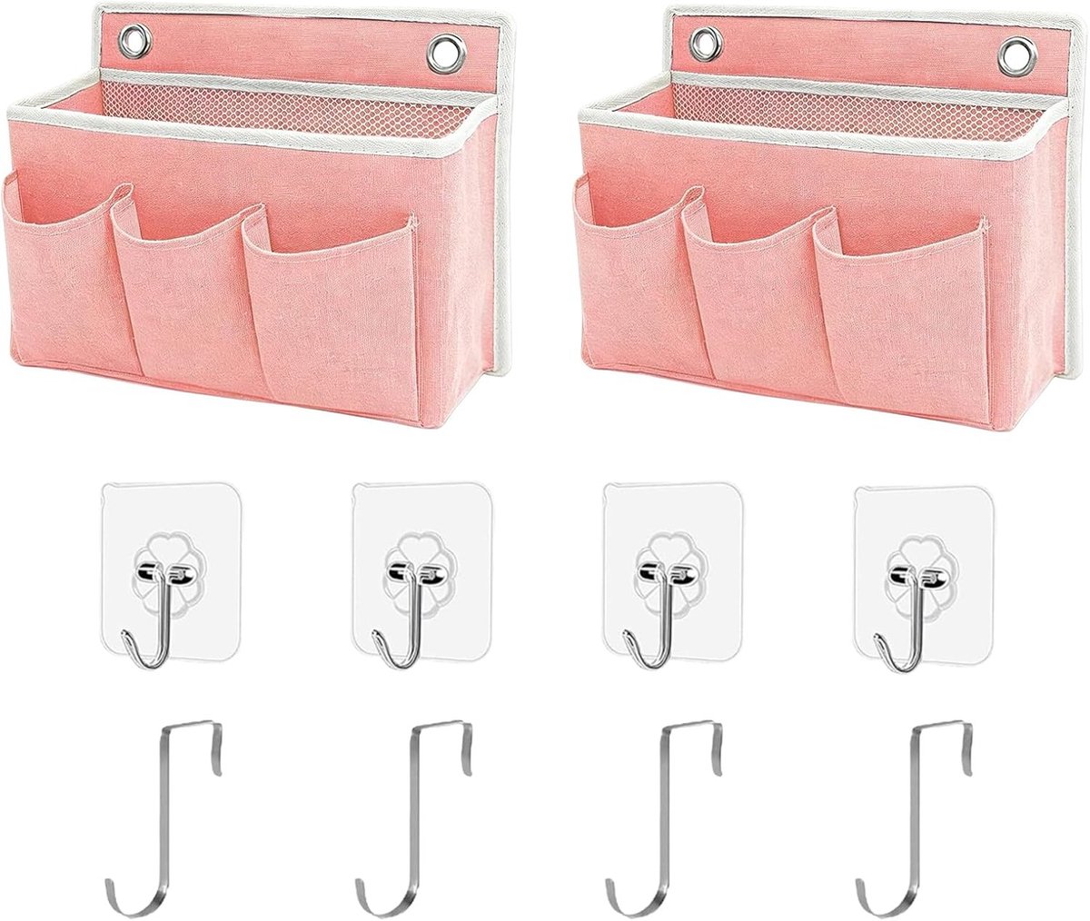 Set van 2 Wandorganiser Tassen met Grote Gaasverdeling en 3 Compartimenten voor Ruimtebesparende Opberging in Slaapkamer, Caravan en Motorhome