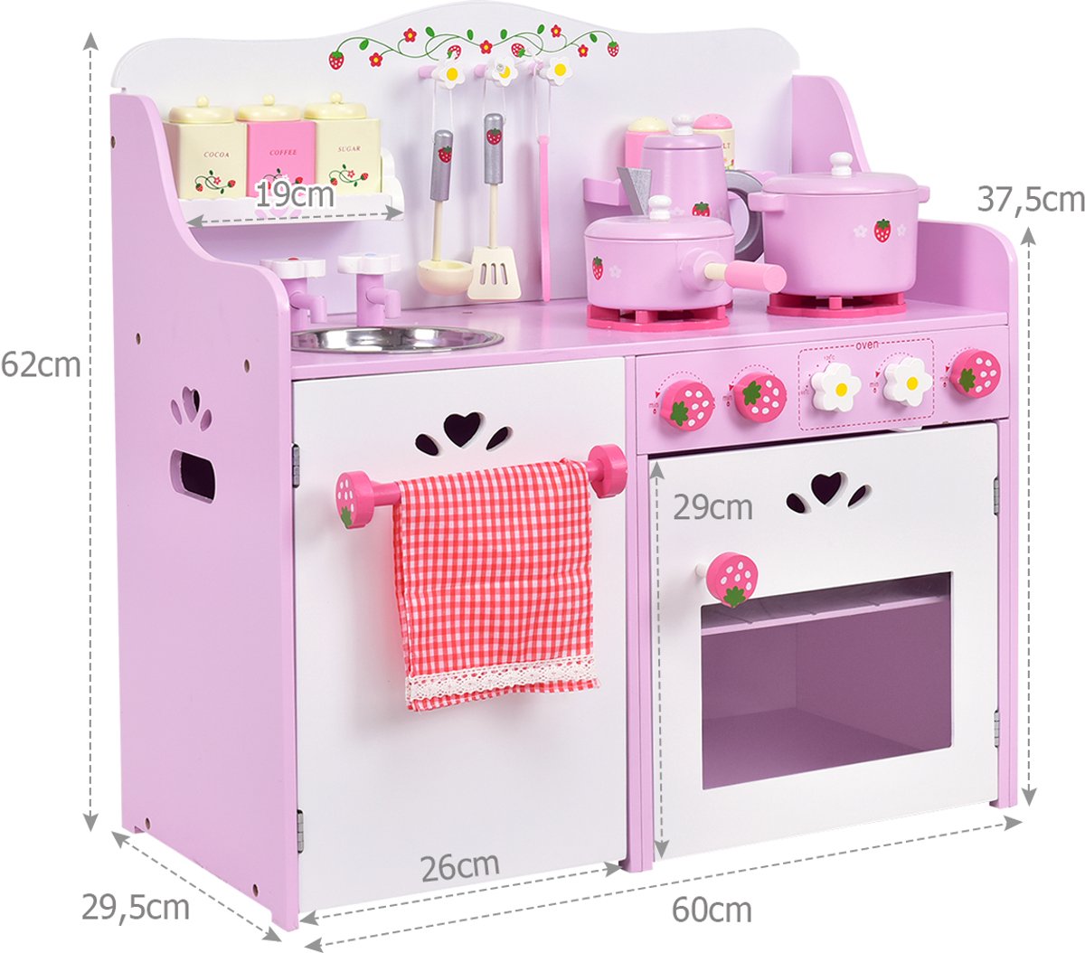 SureDeal® - Rollenspell - Roze Kinderkeuken - Bloemenpatroon Speelgoedkeuken - Accessoires Grote Opbergruimte - Roze