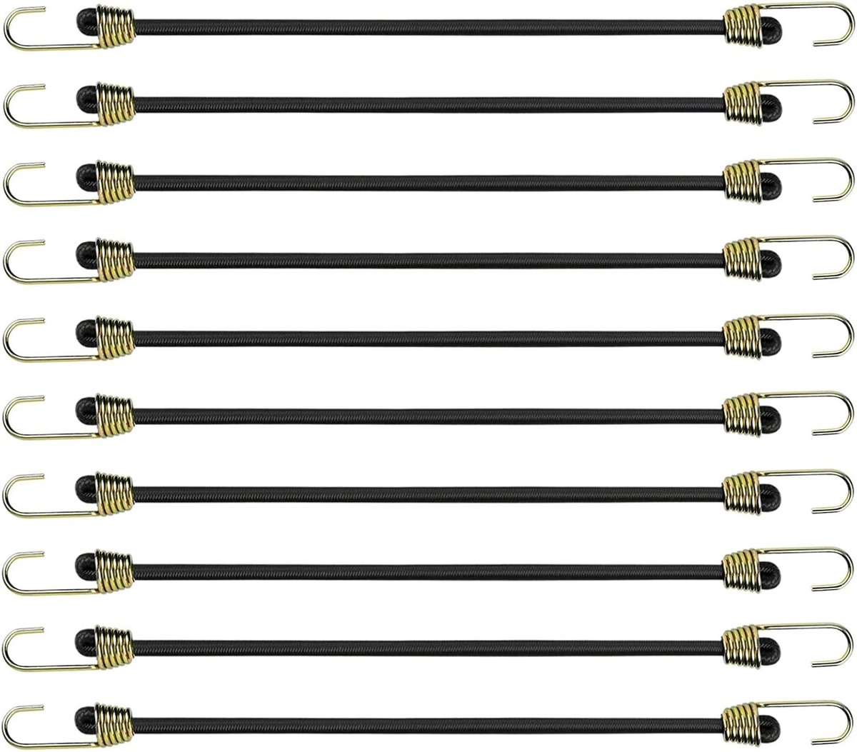 Set van 10 Verstelbare Elastische Bungee Touwen met Haken van 24 cm, Ideaal voor Camping, Tentbevestiging en Transport van Lasten
