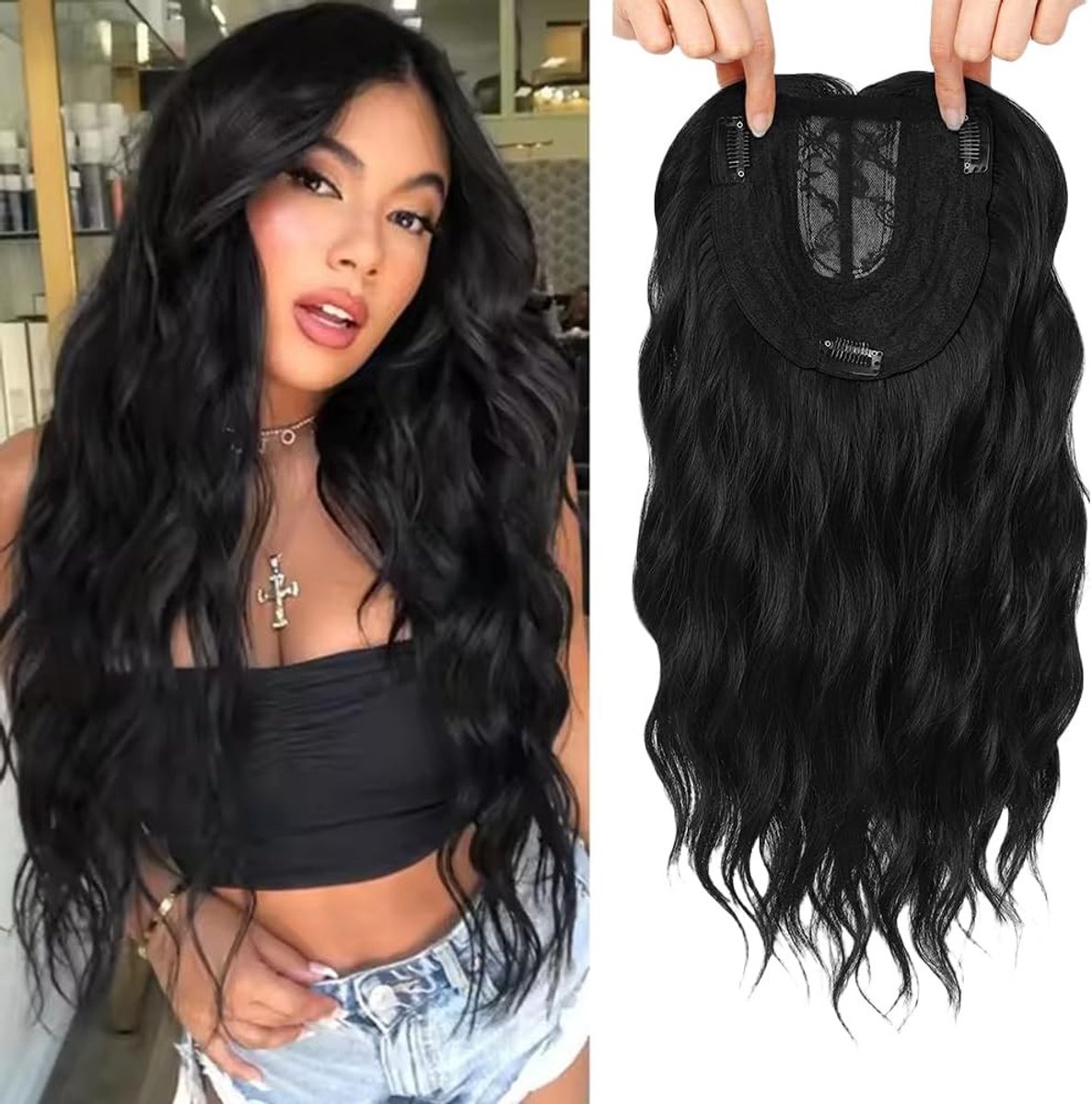 20 Inch Synthetische Golvende Haar Topper voor Vrouwen, Ideaal voor Dunner Wordend Haar, Natuurlijke Look, Gemakkelijk te Dragen