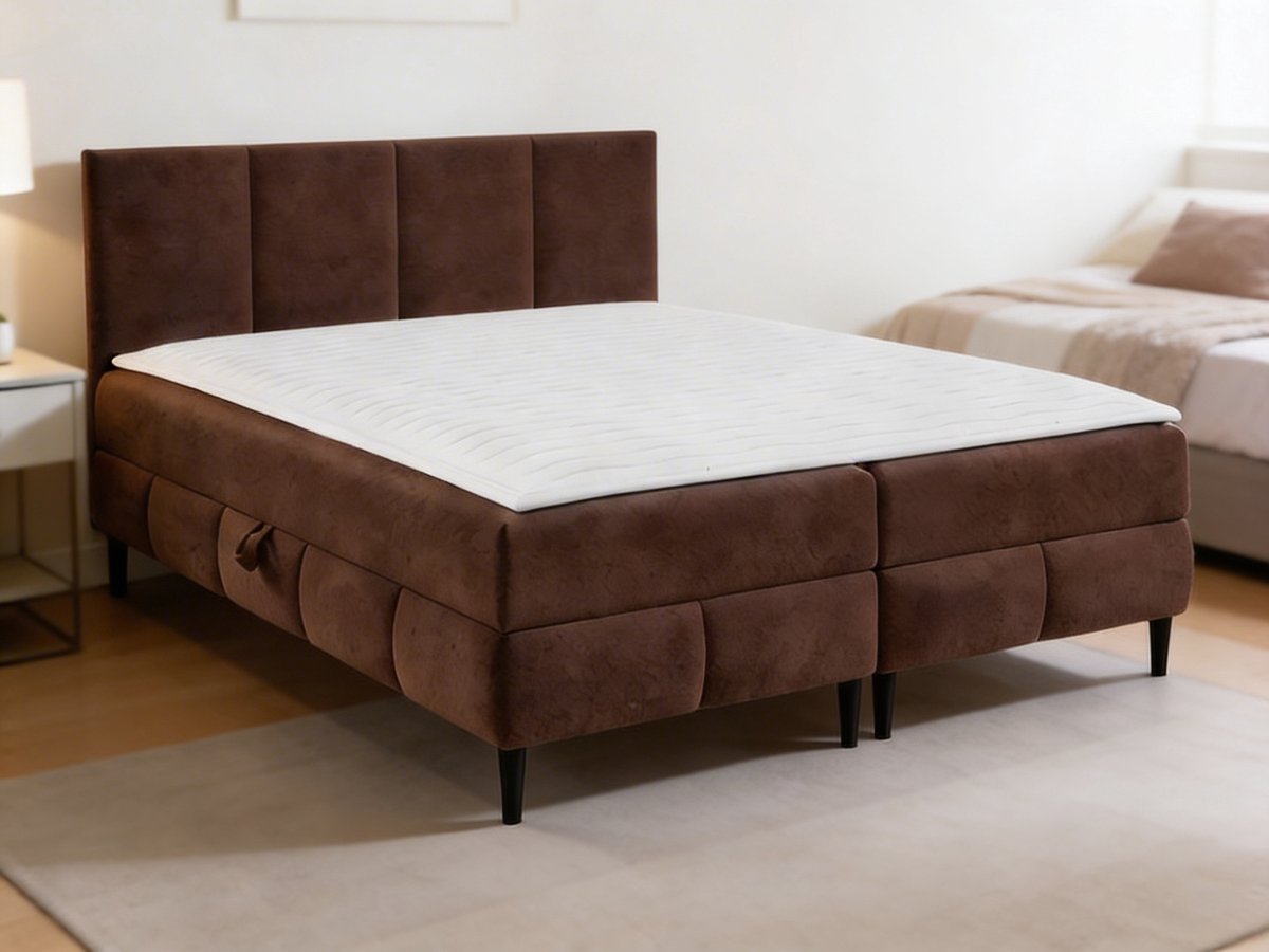 Velanto Boxspring Brown – Koningstijl – Luxe Bruine Boxspring – Modern Design Bed – Comfortabel Hotelbed
