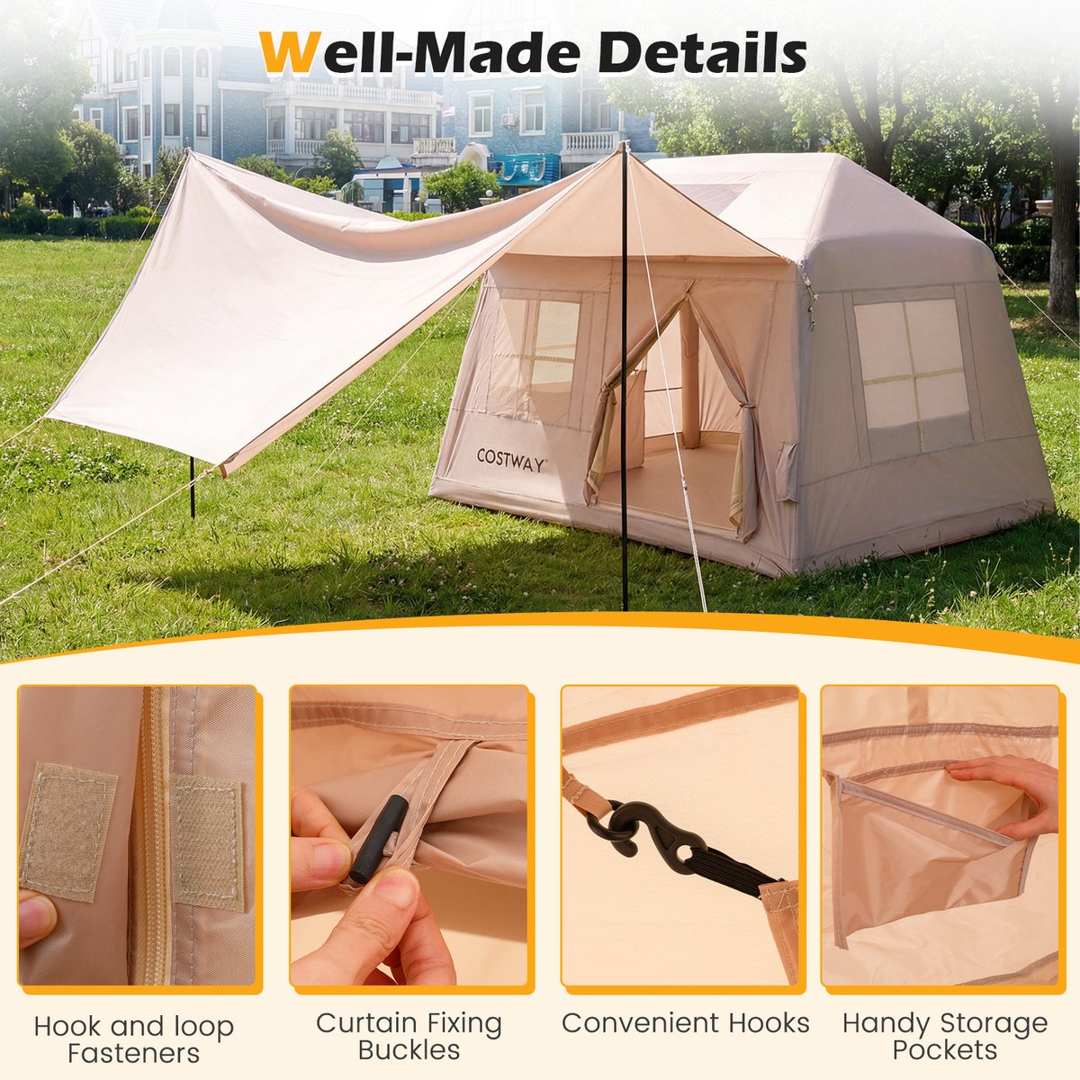 SureDeal® - Kamper - Opblaasbare Campingtent - Personen Draagbare Lucht - 253x213x183 cm - Koffiebruin