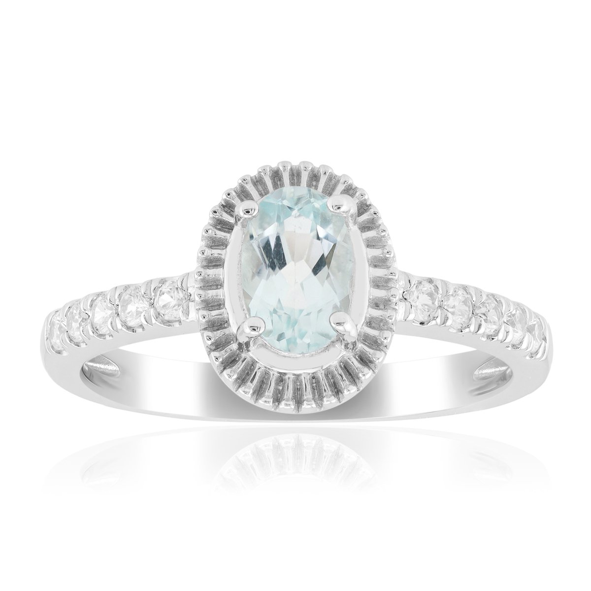 Cavill - Zilveren ring met ovale Amblygoniet 0,383 ct en Zirkonia's 0,187 ct - 925 Sterling Zilver - Rhodium - Luxe dames ring