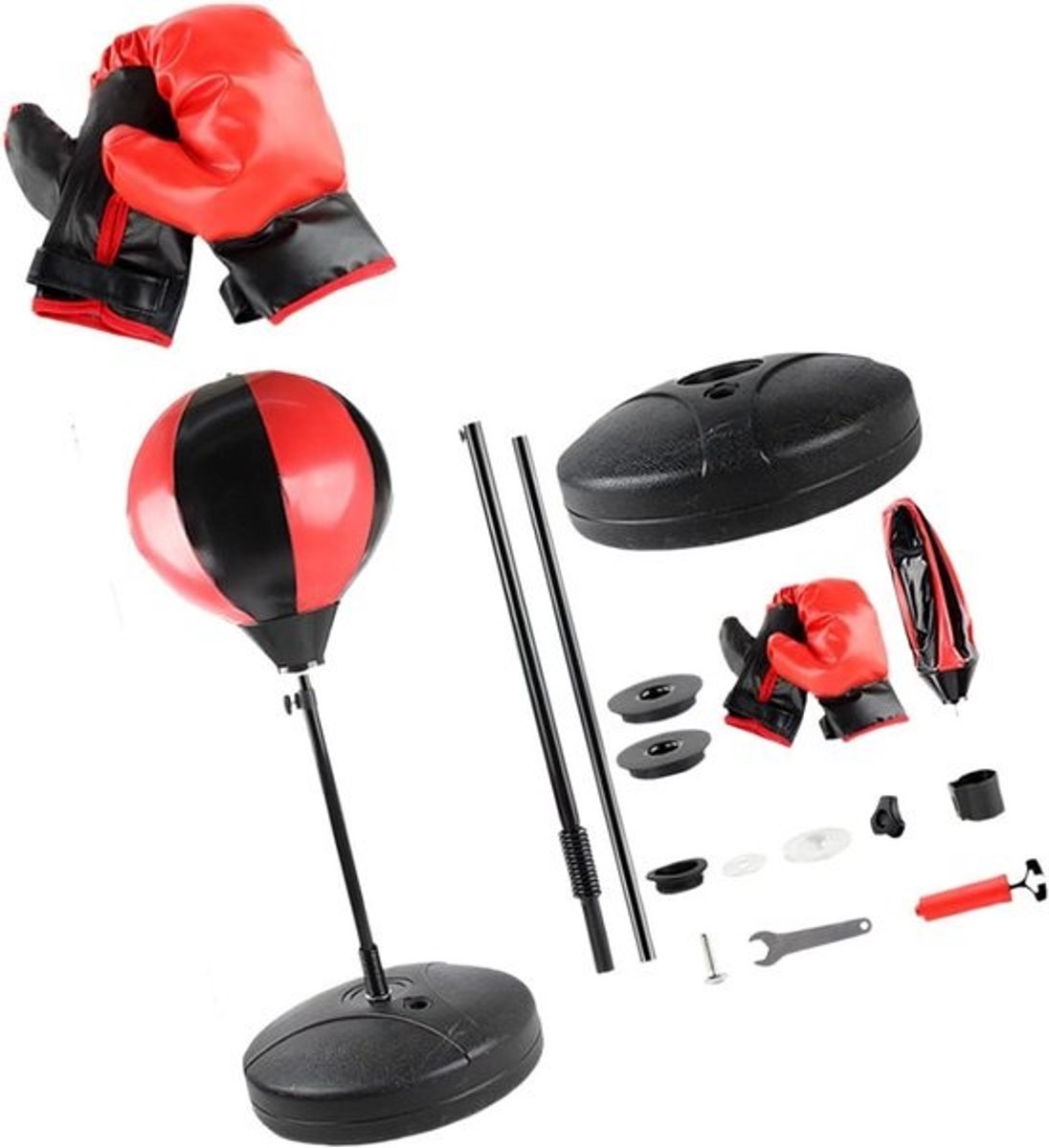 Boksbal Trainingsset - Bokstrainer Staand - Thuis Fitness - Verstelbare Hoogte - 33-125 cm - Rood Wit