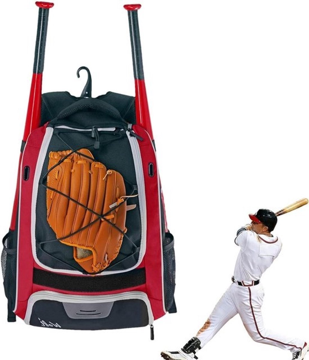 Honkbaluitrusting Tas - Honkbaltas Volwassenen Jongens - Sporten Organiseren - Ruim Hoofdcompartiment - 34x22x45cm - Rood