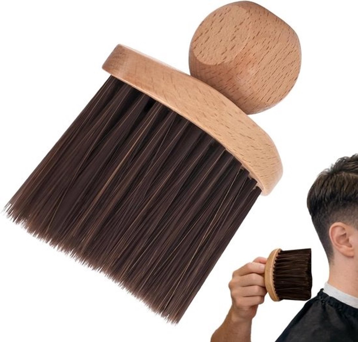 Nekborstel Haren - Kappersborstel Afstofborstel - Haar Knipresten Verwijderen - Houten Handvat Antislip - 10x3.7x12cm - Bruin