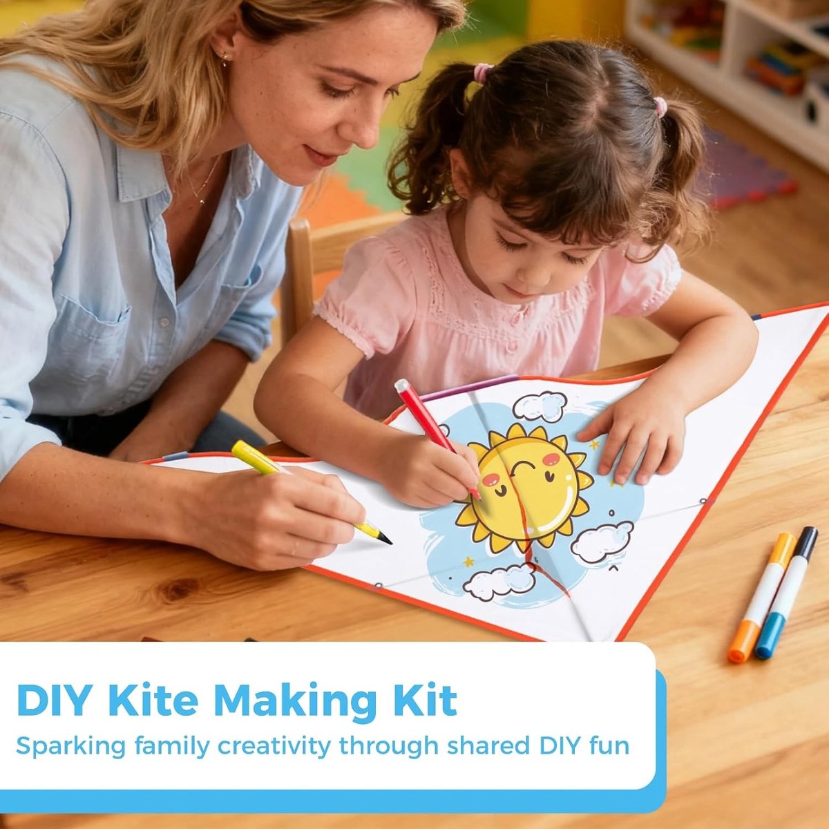 DIY Vliegers Set voor Kinderen, 10 Stuks, 85.5 x 42 cm, Inclusief 8 Kleuren Stiften, Eenvoudig te Vliegen en Vouwbaar, Creatieve Activiteit voor Buiten