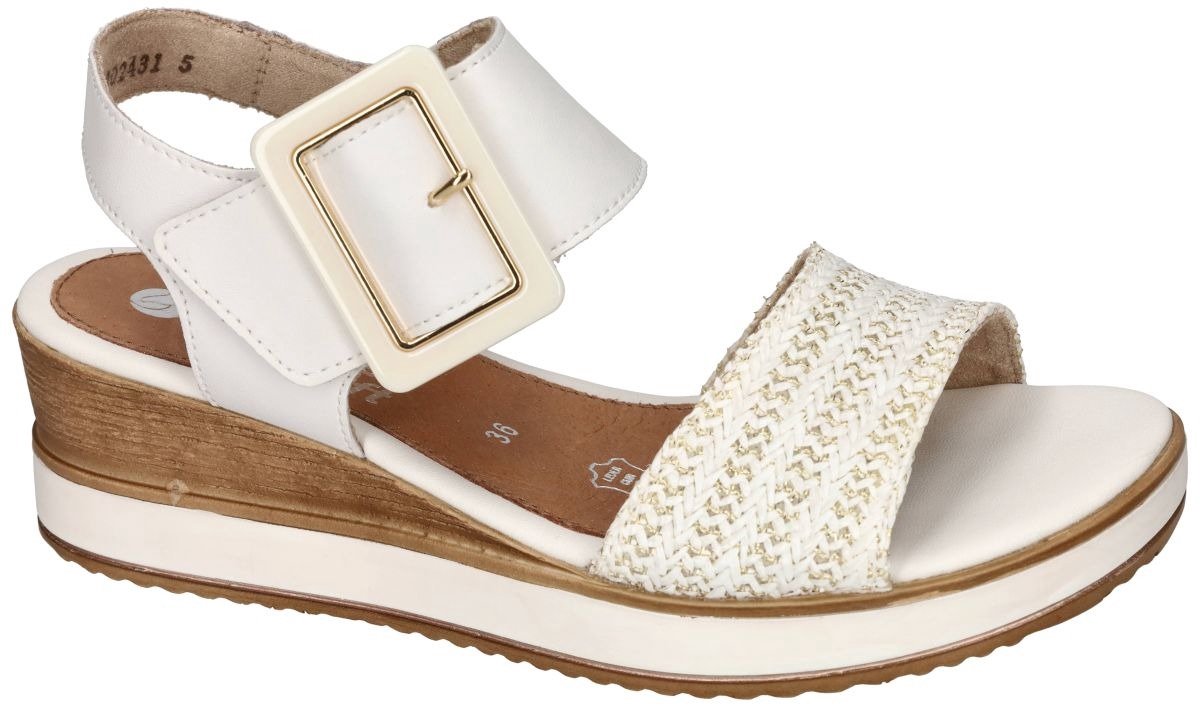 Remonte D6453-81 sandalen sleehak wit goud klittenband gesp maat 42