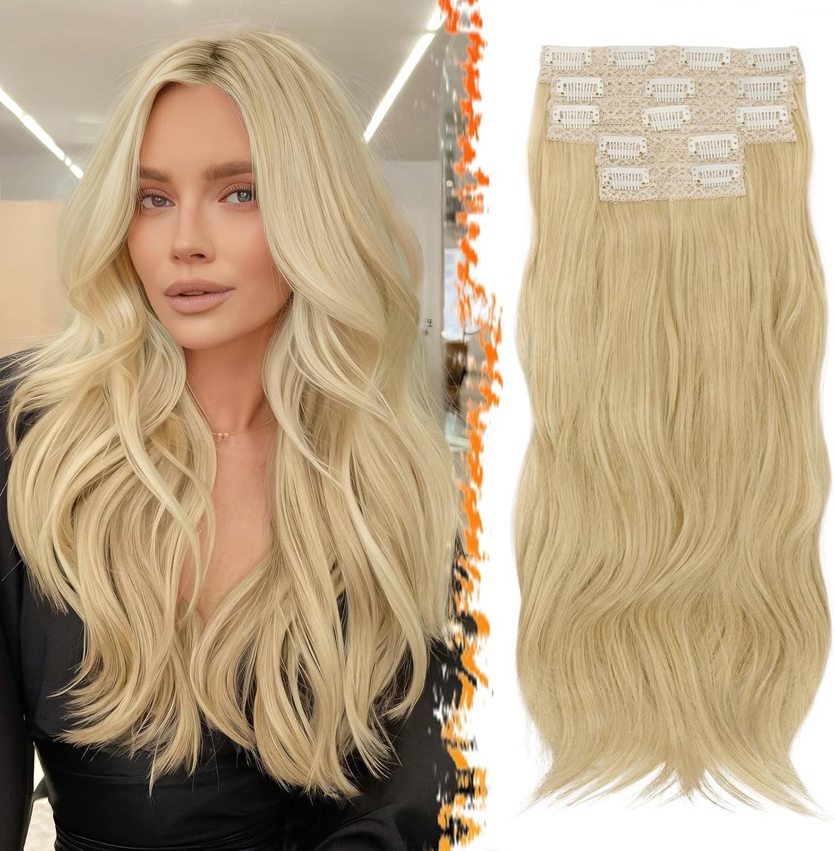 Blonde Clip-in Haarextensions van 50 cm, Golvende Haarstukken voor Vrouwen, 5-delige Gelaagde Synthetische Haarverlengingen - Beige Blond Mix voor Volumineus Haar