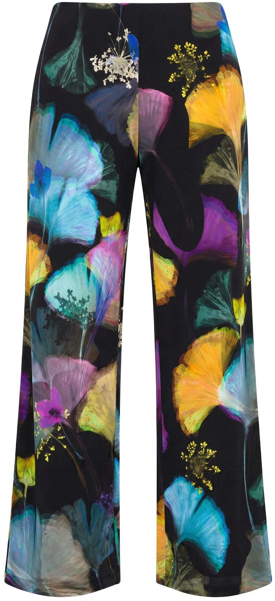 Ulla Popken - Dames - Slinky broek gingko-ontwerp biezen elastische tailleband - Zwart - Maat 42+