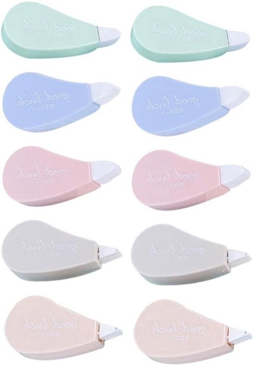 Correctietape Set - Witte Tape Gum - Fouten Corrigeren - Direct Overschrijfbaar - 10 Stuks - Diverse Kleuren