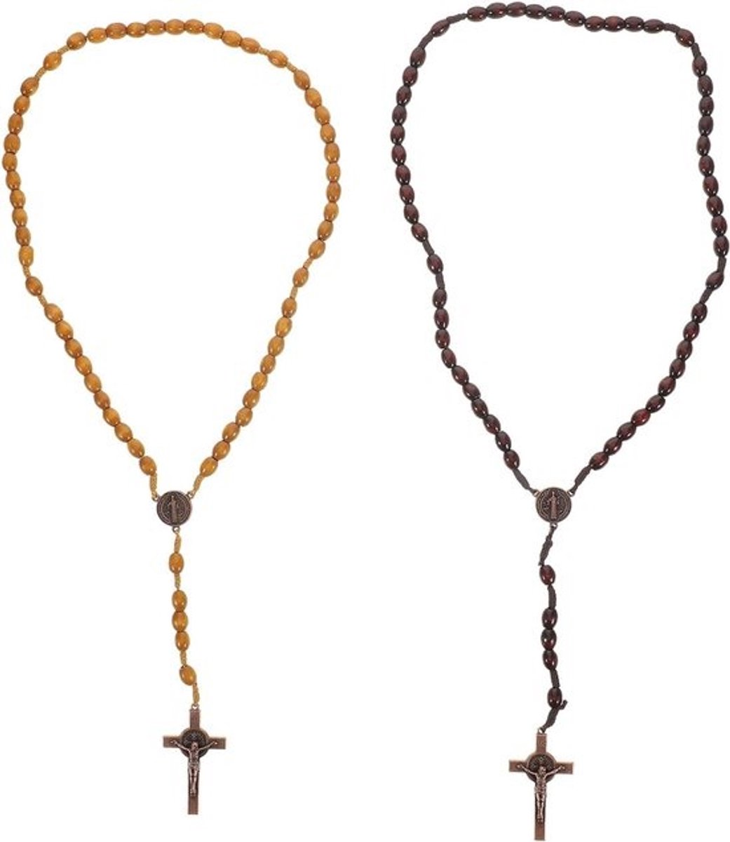 Gebedsketting Houten Kralen - Rozenkrans Ketting - Spirituele Beoefening - Handgemaakt Ontwerp - 46.5 cm - Bruin