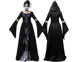 Vrouwen Halloween Heks Kostuum - Heksachtige Korset met Veters - Jurken met Wijde Mouwen - Vrouwen Gotische Jurk - Heks Vampier Kostuum voor Volwassenen - Victoriaanse Met Kap - Middeleeuws Renaissance Halloween Cosplay Outfit - XXL