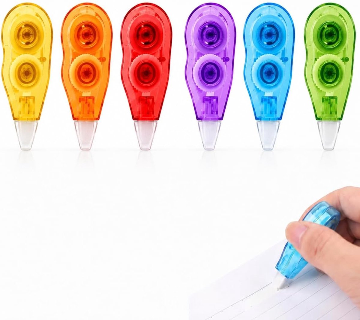 6 stuks kleurrijke correctierollers met precisiekop, sneldrogende correctietape voor school en kantoor, ideaal voor foutloze en nette correcties