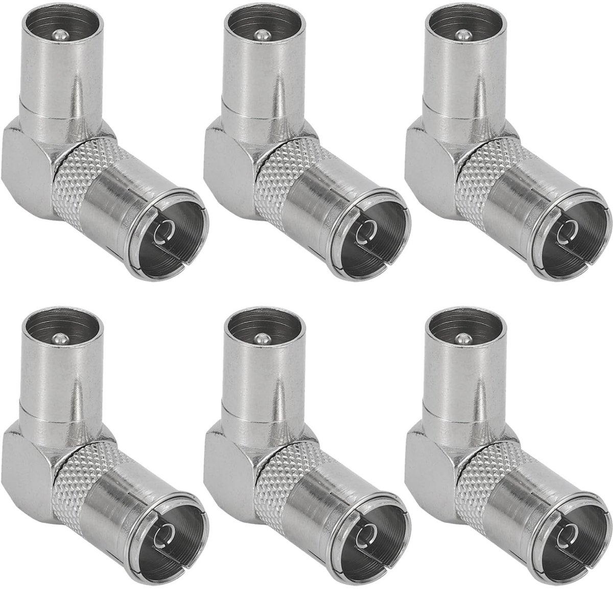 6 Stuks Rectangulaire IEC TV Male naar Female Connector Converter, 90 Graden IEC TV Adapter voor Radio, Kabel TV en DVB-T/DVB-T2 HD