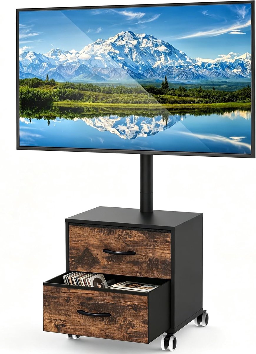 Mobiele TV Stand voor 32-60 Inch LED LCD OLED Plasma Televisies, Verstelbaar en Met Opberglades, Max VESA 400x400mm, Tot 40kg Draagcapaciteit
