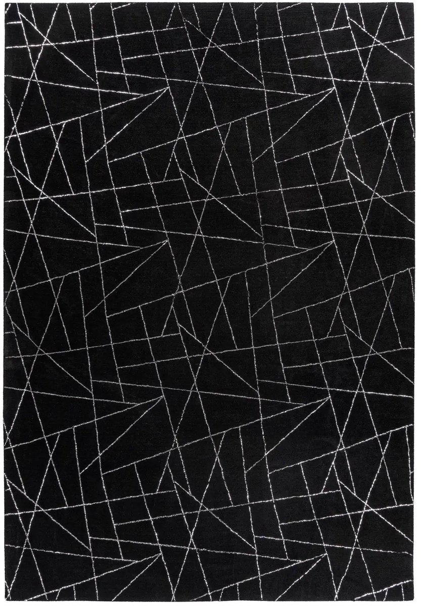Dutch XXL Hoogpolig Vloerkleed | Tapijt | Bijou | Geometrisch | Zwart/Zilver | 120x170 cm