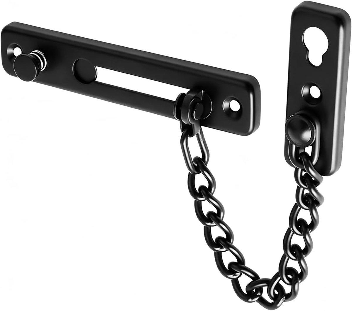 Veiligheidsdeurketting van RVS met veerslot, 180mm beveiligingsslot met 6 schroeven, anti-diefstal oplossing voor voordeur of terras, zwart en duurzaam
