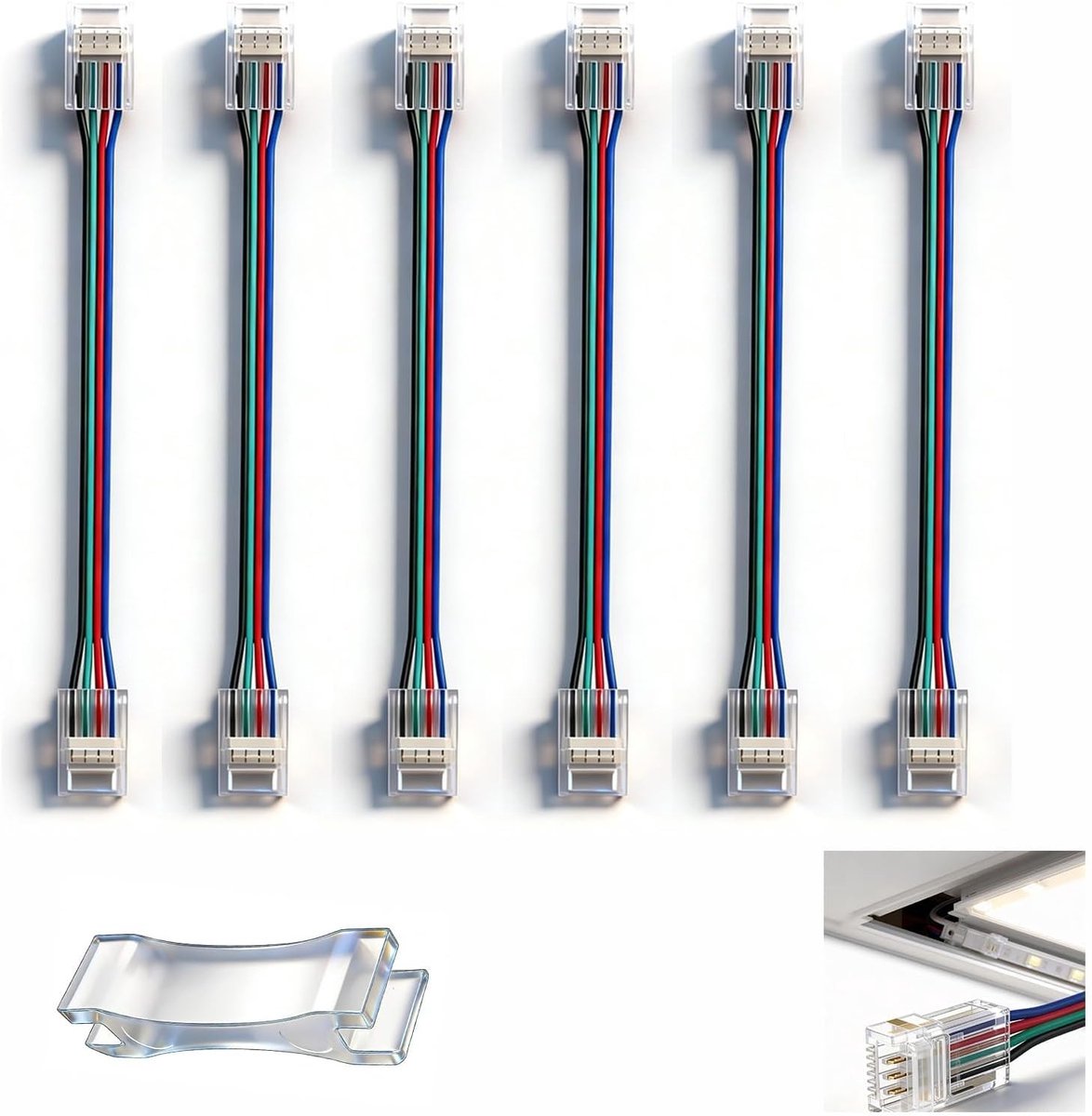 6 Stuks 4 Pin 10mm LED Strip Connectoren, Transparante Verbindingskabel, 150mm Lange Extensie voor RGB LED Strips en Verlichting