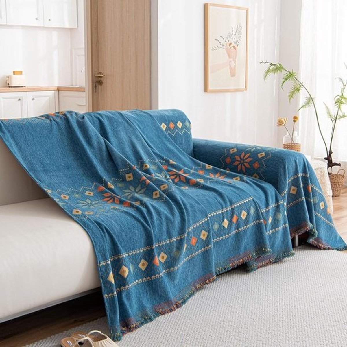 Chenille Plaid - Sierdeken Bank - Interieur Decoratie - Omkeerbaar Ontwerp - 180 x 130 cm - Blauw