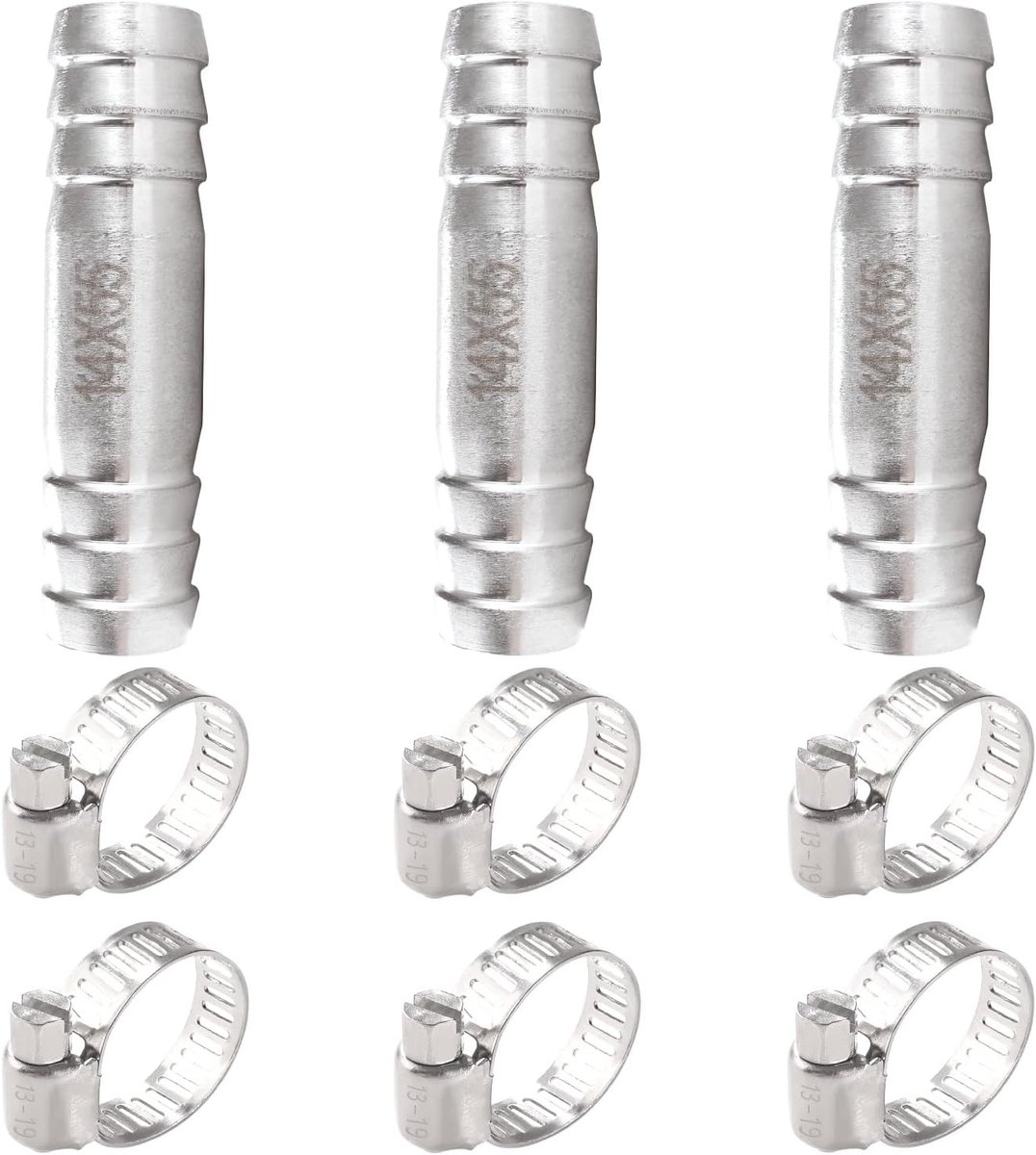 Set van 3 stuks 14mm 2-Weg Slangconnectoren van RVS met 6 Slangklemmen voor Lucht, Gas en Water