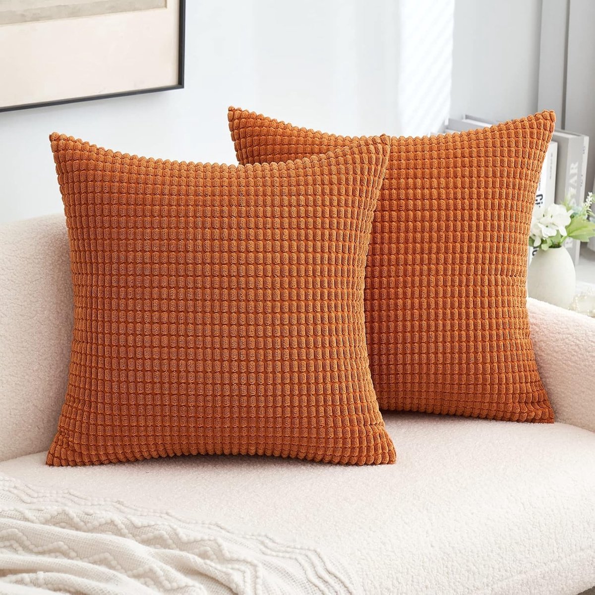 Decoratieve Kussenslopen 40x40cm in Herfstkleuren van Katoen en Corduroy voor Sofa en Slaapkamer - Set van 2 met Gestreepte en Effen Ontwerpen