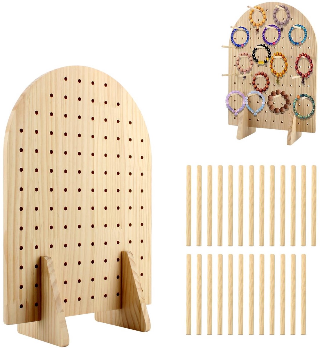 Houten Pegboard Display met 25 Stangen - Ovalen Vorm