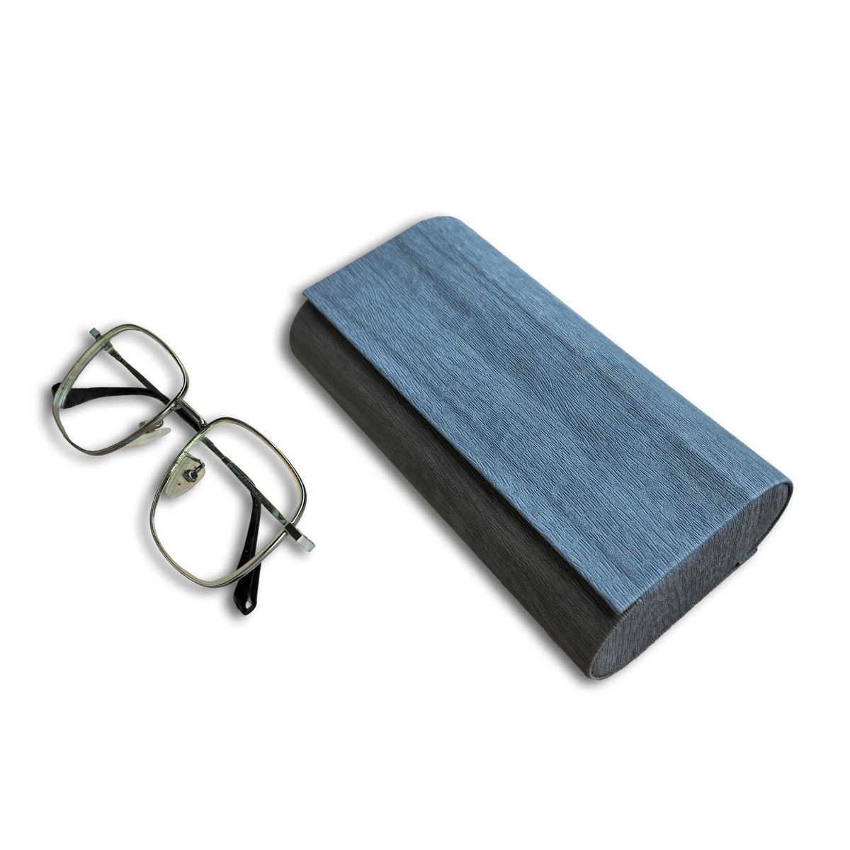 2 in 1 Hard Shell Brillengeval - Houten graan, ruimtebesparend, blauw/grijs