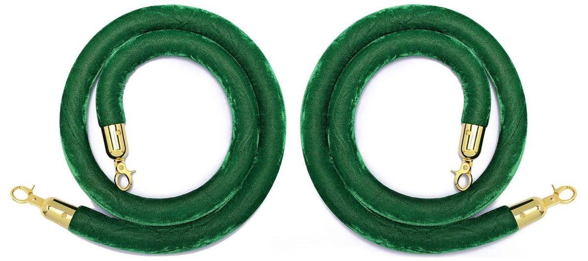 Fluwelen Touw - 4,5 meter Groene Crowd Control Kabel met Gouden Haken