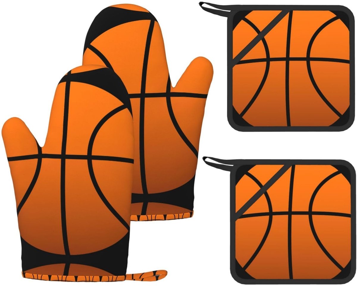Ovenwanten en Hot Pads Set - Siliconen Antislip - Basketbal