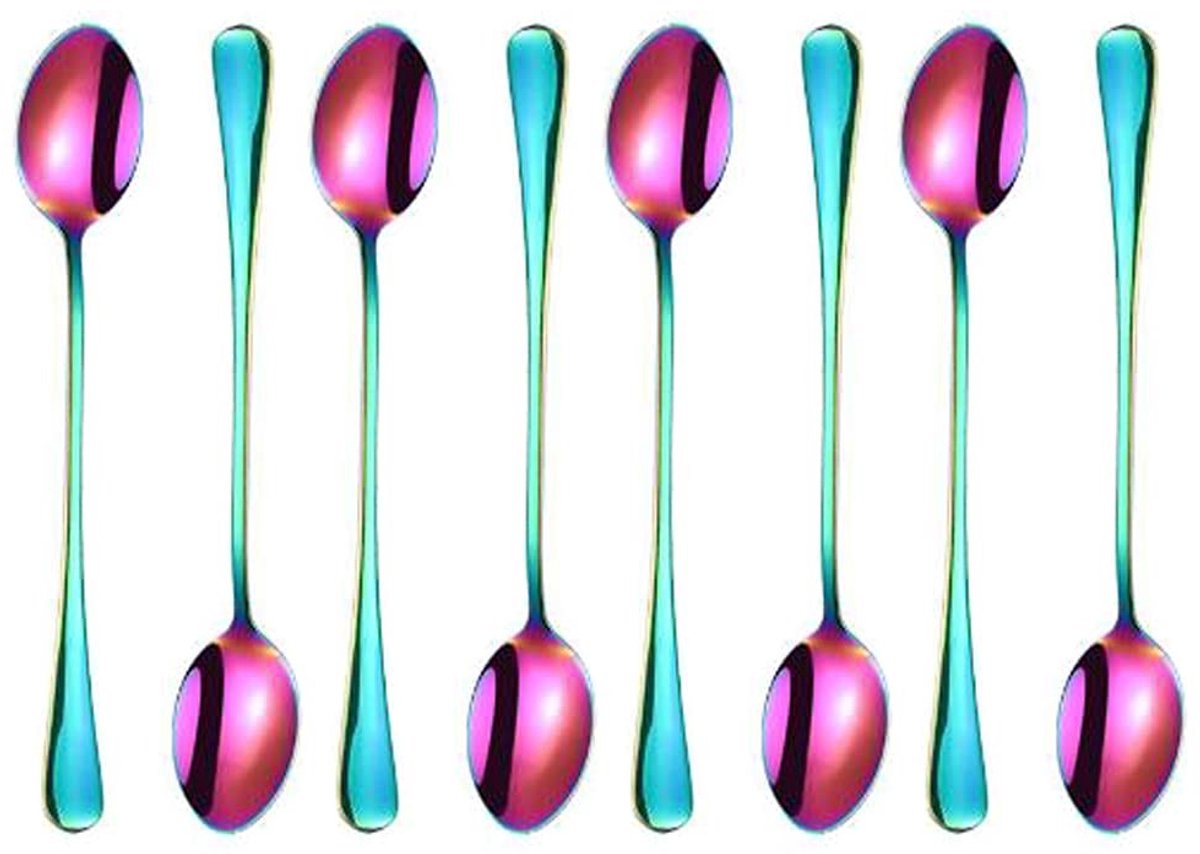 Set van 8 kleurrijke dessertlepels - 7.6 inch