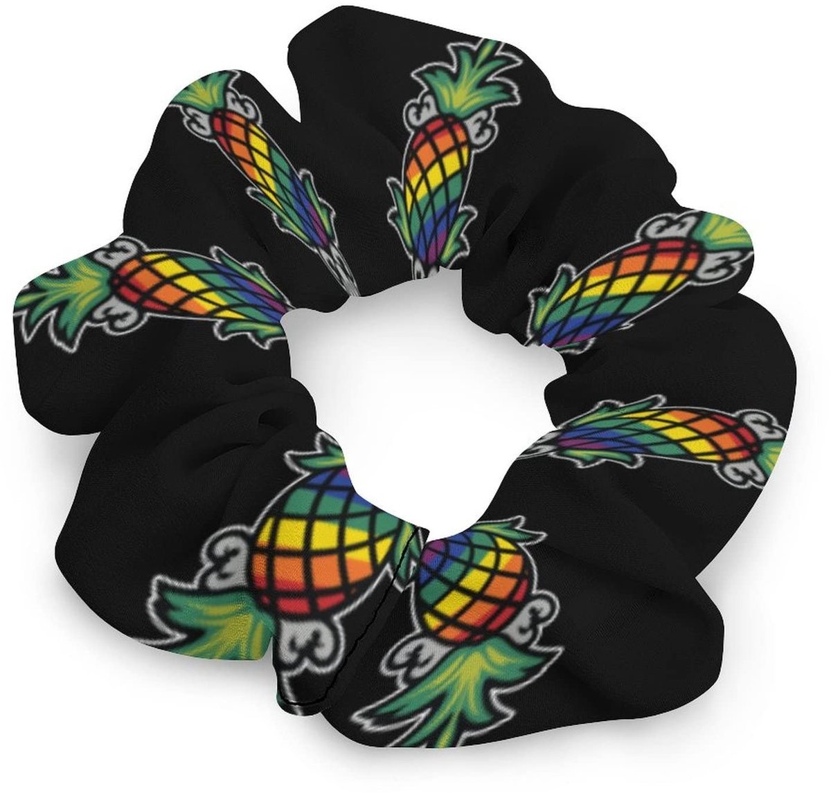 Haar Scrunchies - Elastische Satijnen Haarbanden - Regenboog Ananas