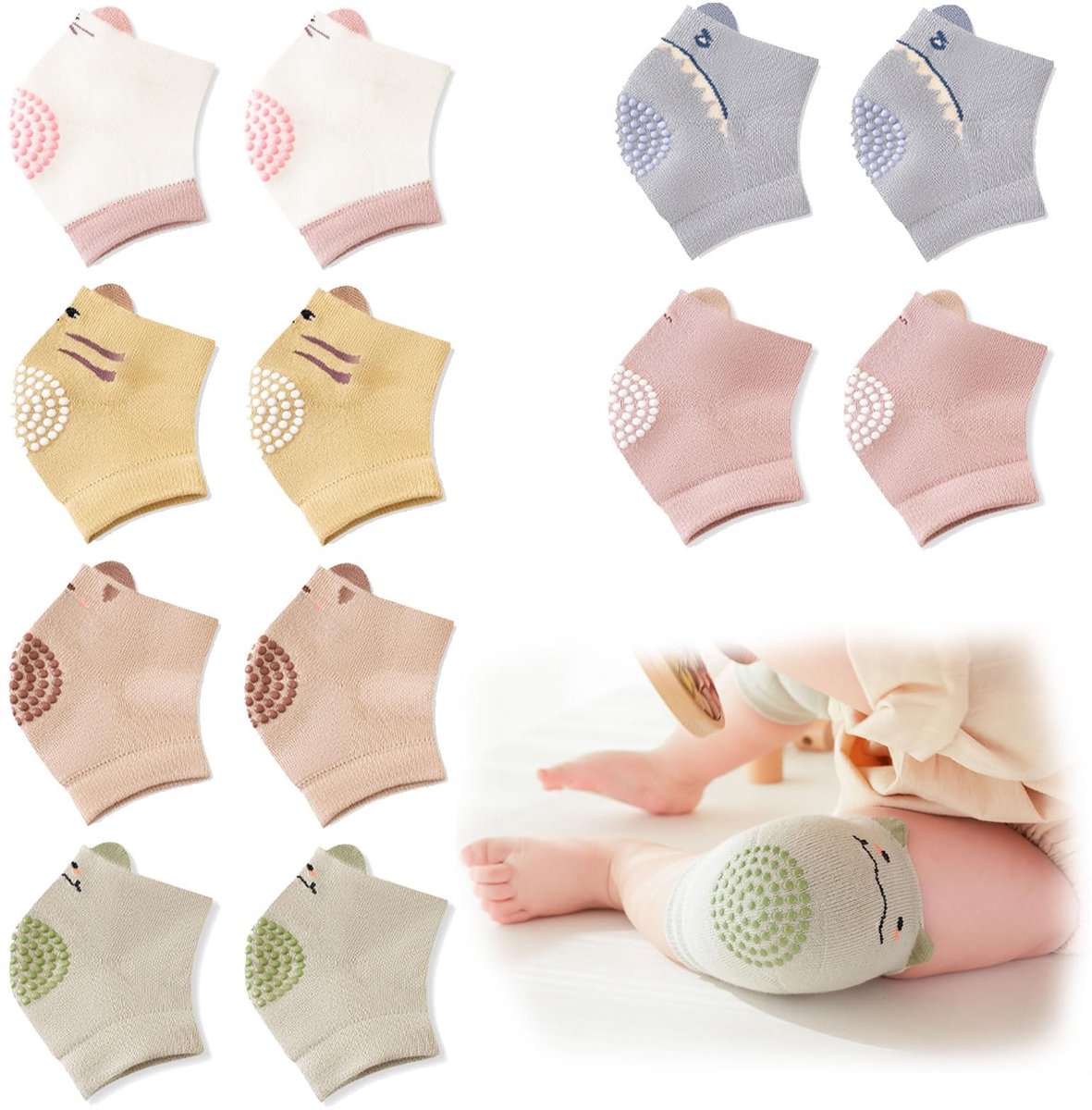Baby Kniebeschermers - 6 Paar Multicolor met Rubber Tips