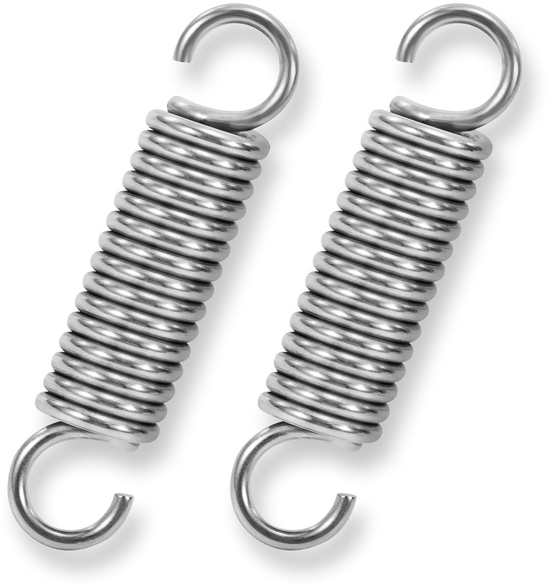 RVS spiraalveren met haken, spanning, trekveren, 50 mm, buitendiameter 12 mm, draaddiameter 2 mm, maximale treksterkte 12 kg, 2 stuks, ideaal voor mechanische toepassingen en hobbyprojecten