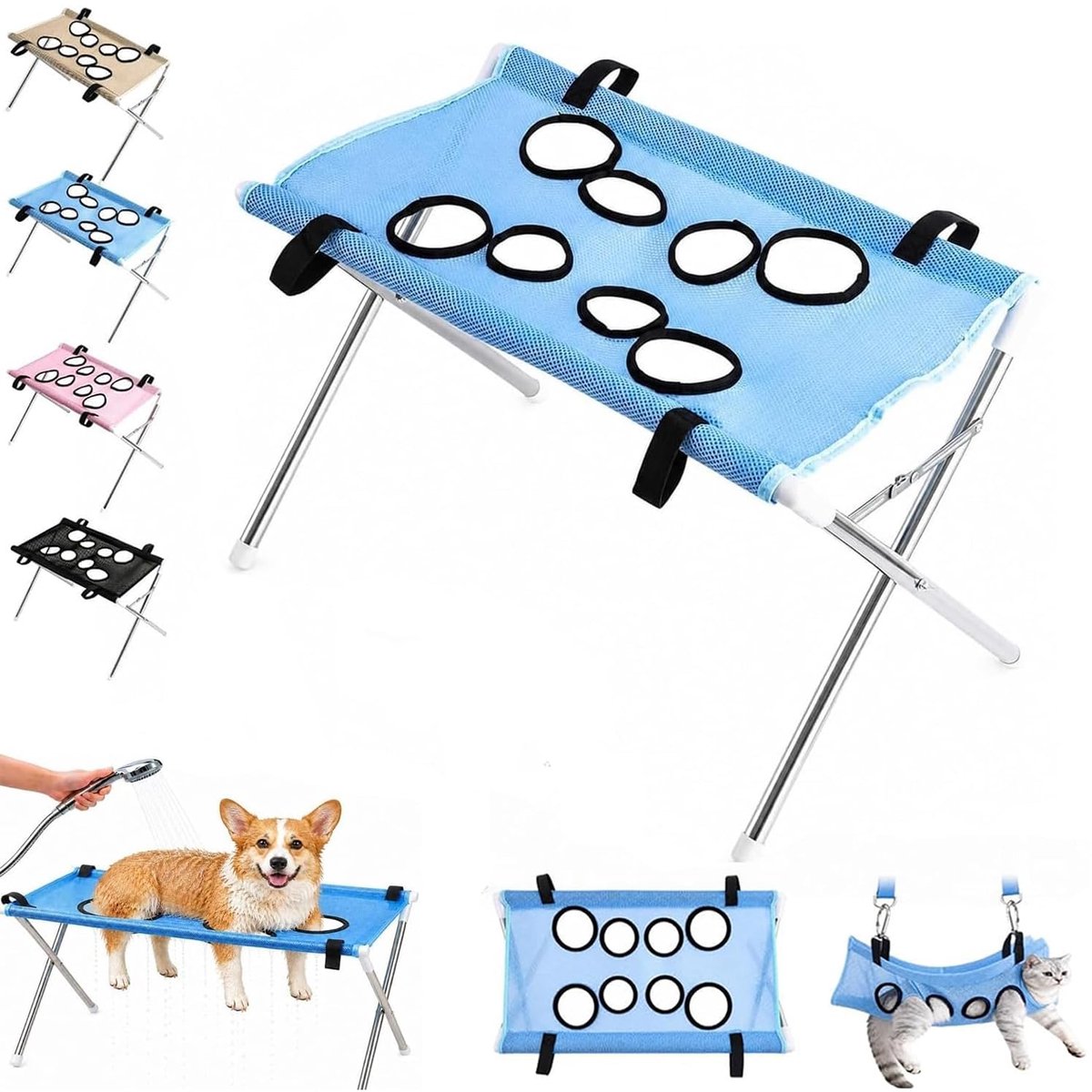 VHV-Trimhangmat honden - Badstandaard - 60*33*40cm-Nagelverzorging - Tot 20 kg - Opvouwbaar - Zacht & Veilig - Hondentrimset - Voor douche en trimmen - Blauw