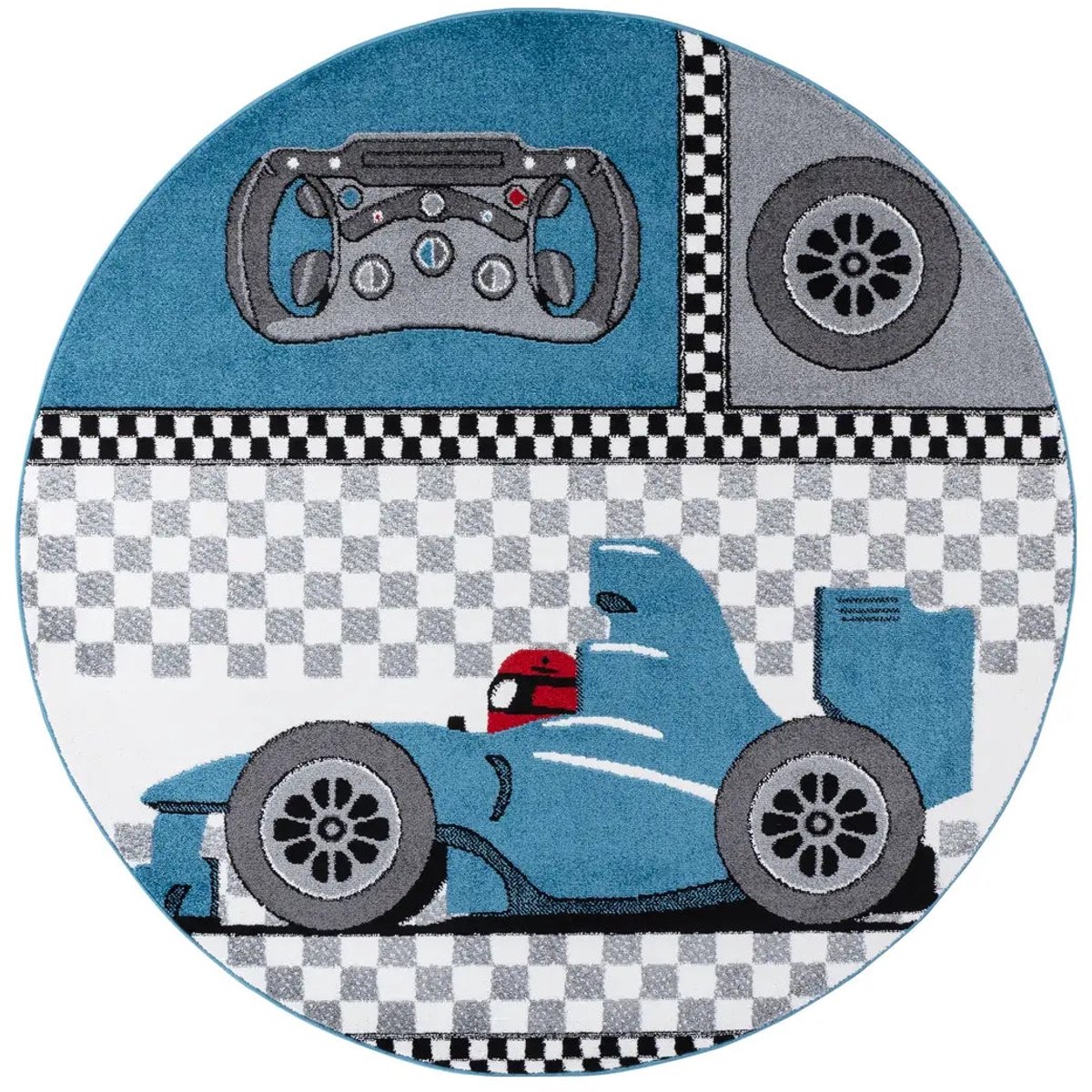 Dutch XXL Rond Kindervloerkleed | Tapijt | Kids | Raceauto | Blauw | 160x160 cm