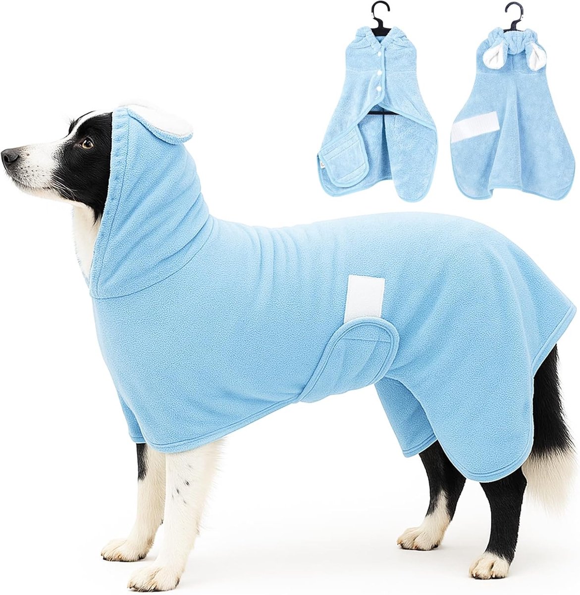 Super Absorberende Dierenbadjas voor Honden en Katten - Verstelbare Kraag en Buikband voor Kleine en Grote Huisdieren (Blauw, L)