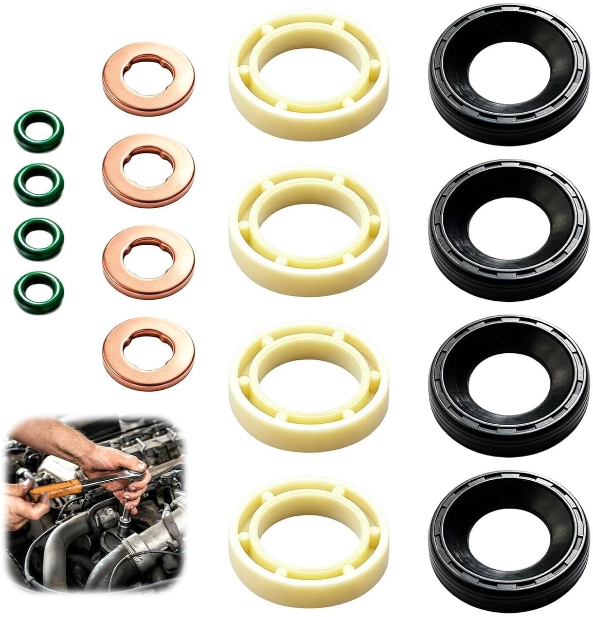 O-Ring Kit voor Brandstofinjectoren, Injector Seal Kit 1.6 HDI, Geschikt voor Berlingo, C2, C3, C4, Duurzaam en Betrouwbaar