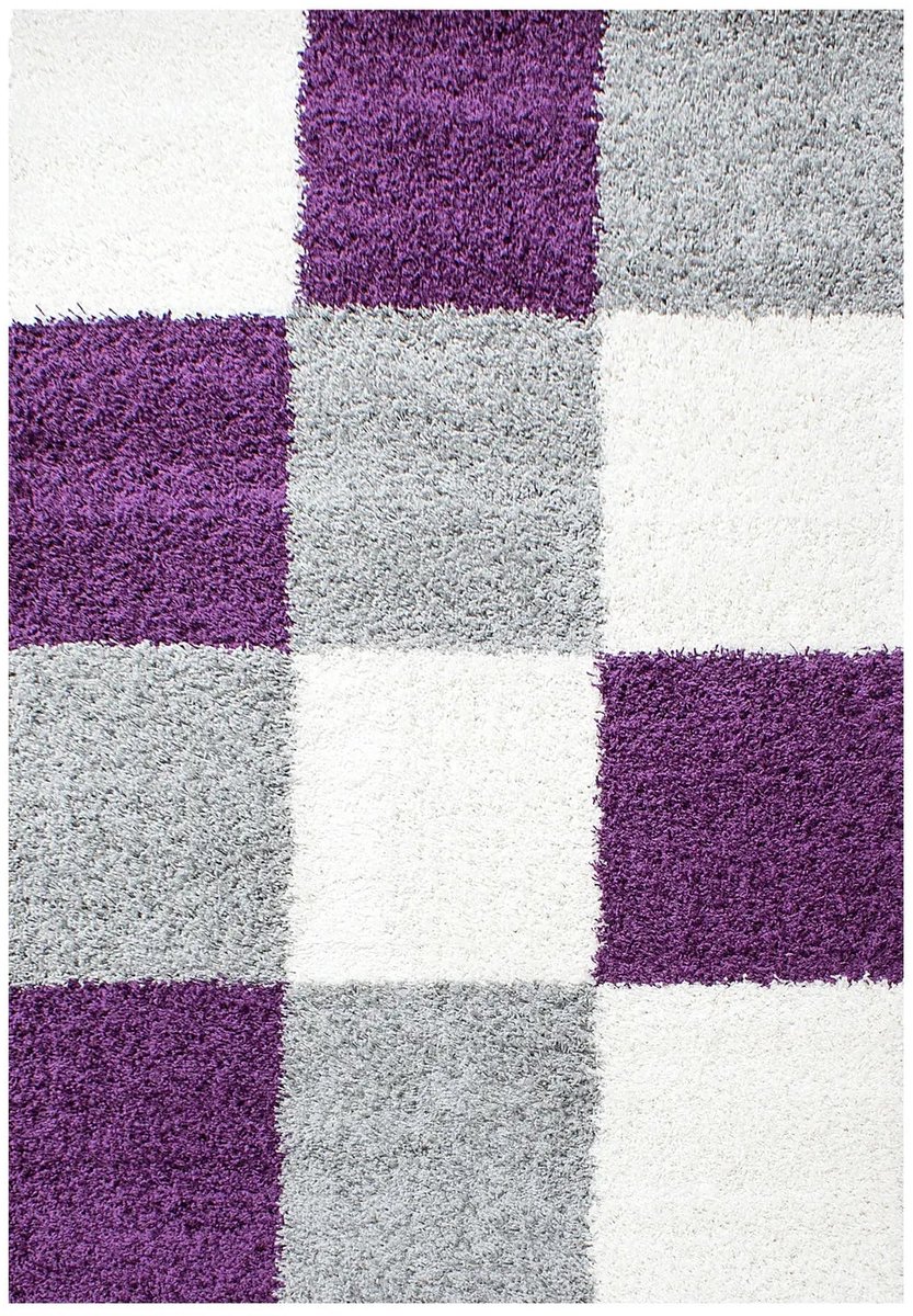 Dutch XXL Hoogpolig Vloerkleed | Tapijt | Shaggy | Life | Blokken | Paars | 80x150 cm