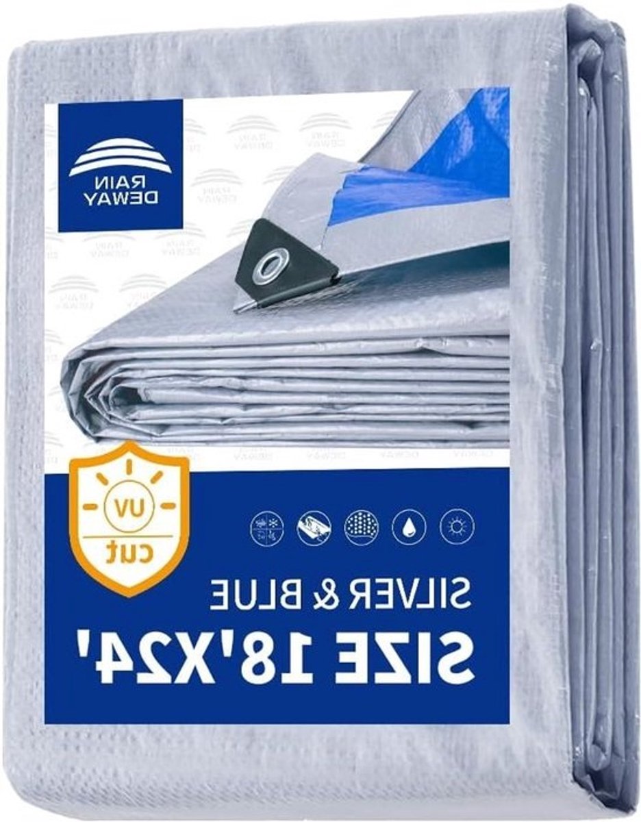 Grote Dekzeilen - Waterdichte Tarp - Bescherming Tuinmeubilair - Scheur- en scheurbestendig - 18x24 voet - Zilver/Blauw