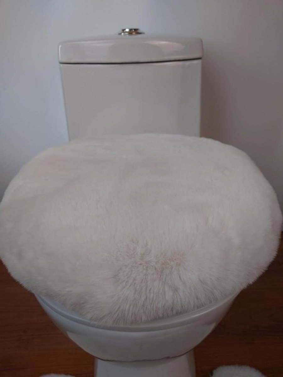 Toiletzitting Kussen - Toiletdekselhoes Zacht - Badkamer Comfort - Imitatie Konijn Pluche - 40x50 cm - Gebroken Wit