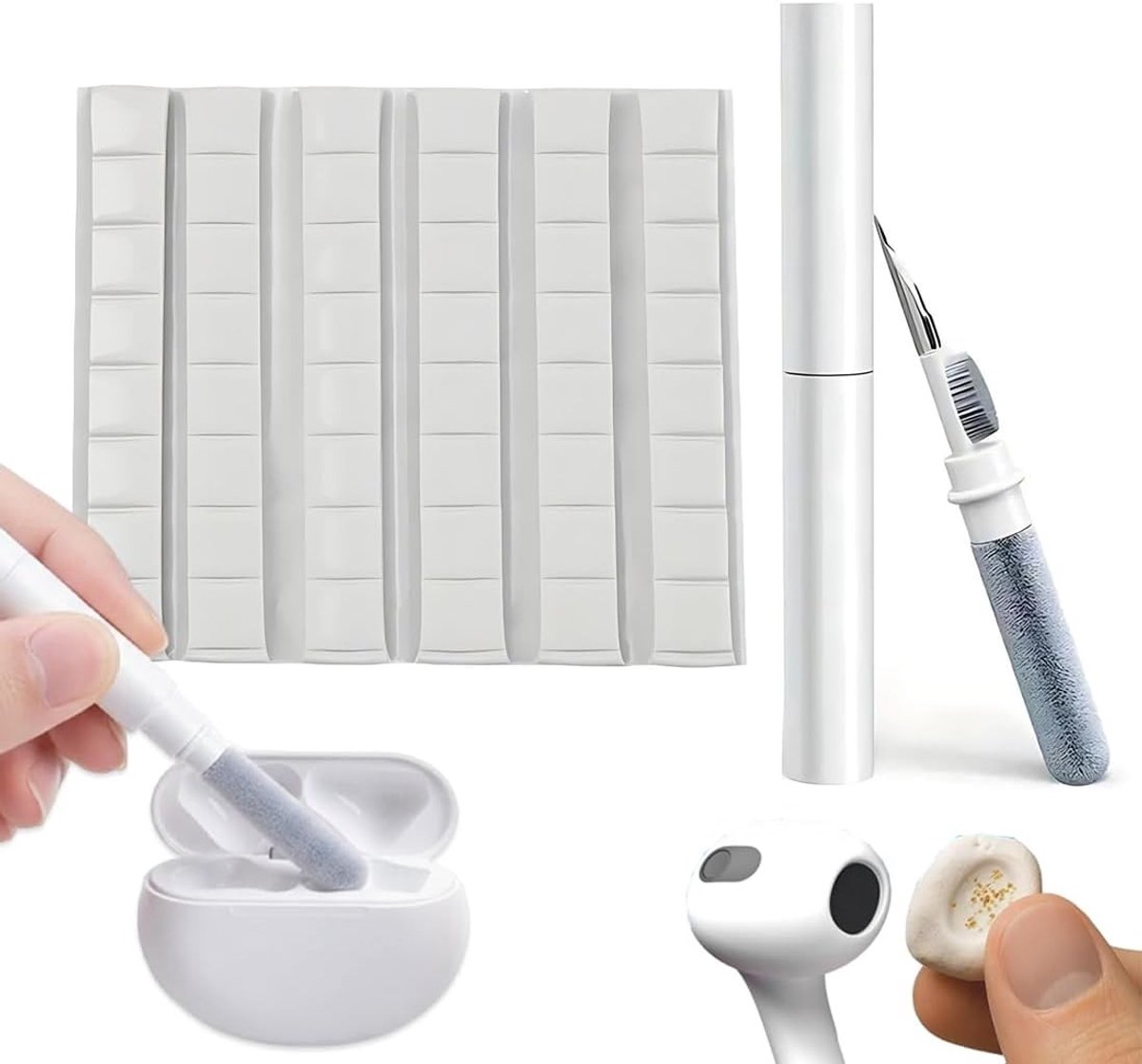 Multifunctionele Reinigingsset voor Mobiele Telefoons en Hoofdtelefoons - 48 Stukken, Inclusief Reinigingsklei en Oplaadbare Canister voor Optimale Hygiëne