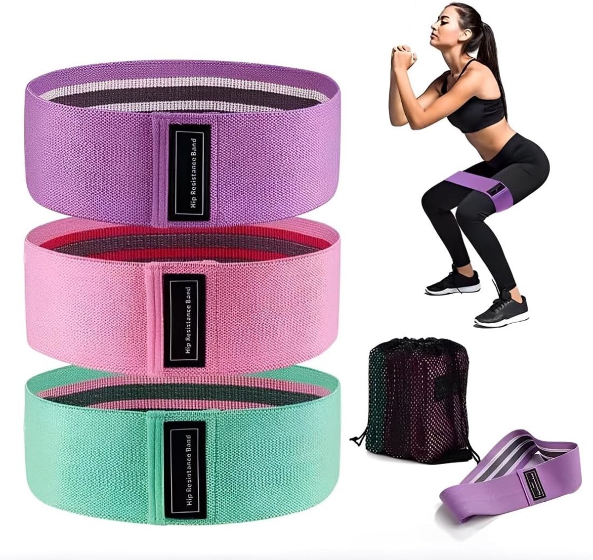 Elastische buikspiertrainer - Zwart - 3 stuks - Duurzame stof weerstandsbanden - Voor benen, billen en pilates