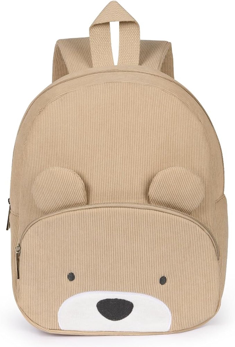 Pluche Kinderrugzak met Dierenoren 28x27x13 cm – Zachte Corduroy Schoolrugzak – Lichtgewicht Rugzak met Brede Verstelbare Schouderbanden – Schattige Dieren Schooltas voor Jongens & Meisjes, Opvang, Reizen en Uitjes