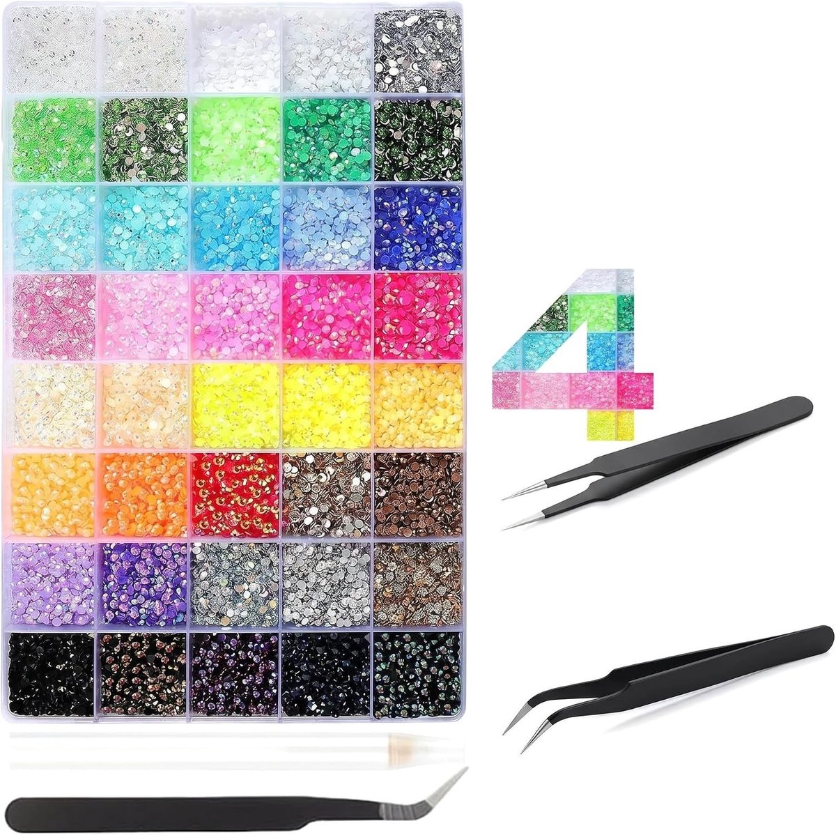 Bedazzle kit - 3 mm - 32.000 glitterstenen in 40 kleuren - Hars strass-steentjes met pincet en applicatorpen - Voor nagel- en textieldecoratie