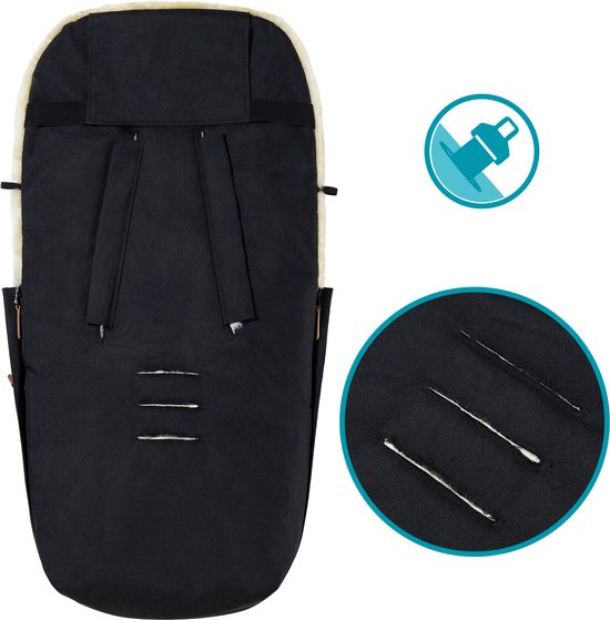 Baby Garden Voetenzak voor Kinderwagen & Buggy - 2 in 1 - 100% Australisch lamsvacht Medicinaal Gelooid - Wind en waterafstotend - SKADI - Zwart van Baby Garden — afbeelding 5
